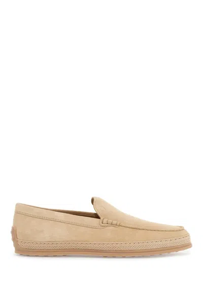 Tod's Beige Woven Leather Slip-on Loafers With Rubber Sole Men In Neutral