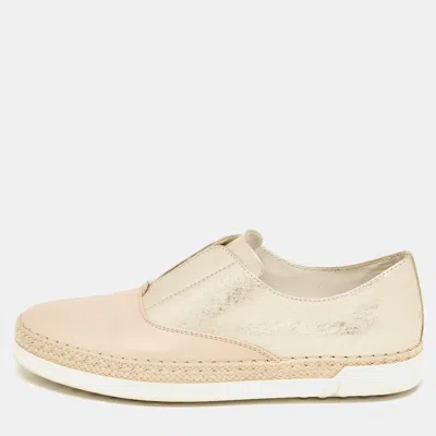 Tod's Beige/gold Leather Espadrille Flat In Neutral