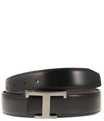 Tod's Belts In Nero/bordeaux