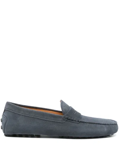 Tod's Bisquit Leather Moccasin With Rubber Sole In Blue