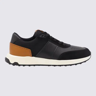 TOD'S TOD'S BLACK AND BROWN SUEDE SNEAKERS
