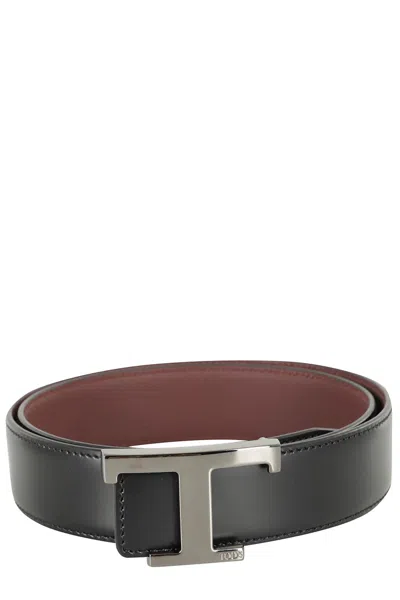 Tod's Black And Burgundy Leather Belt In Grey