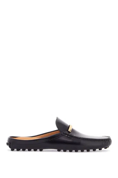 Tod's Calfskin Slip On Loafers With Metallic Strap And Rubber Sole In Black