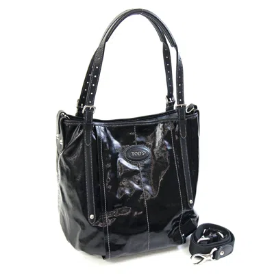 Pre-owned Tod's Black Coated Canvas Leather Tote Bag ()