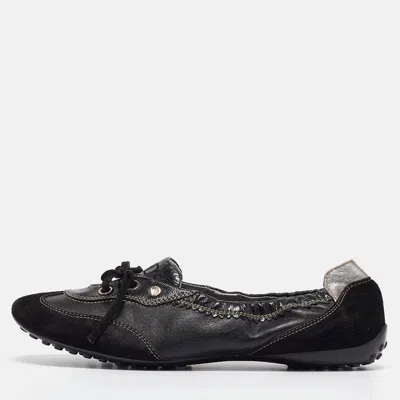 Tod's Black Leather And Suede Ballet Flats
