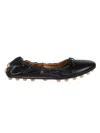 Tod's Black Leather Ballet Flats With Gathered Elasticized Trim In Black