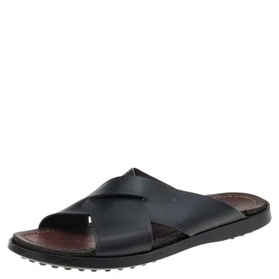 Tod's Black Leather Criss Cross Flat Slides