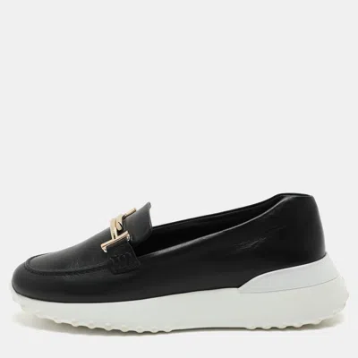Tod's Black Leather Double T Slip On Loafers