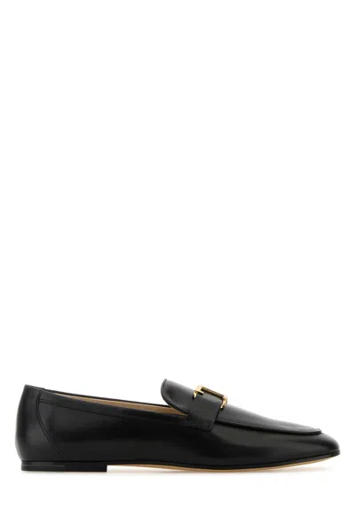 Tod's Black Leather Flat Shoes