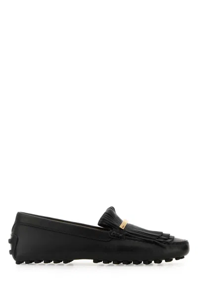 Tod's Black Leather Loafers In Blue