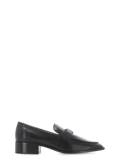 TOD'S TOD'S BLACK LEATHER LOAFERS WITH HEEL