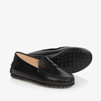 Tod's Black Leather Moccasin Shoes