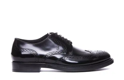 Tod's Brushed Leather Derby Shoes In Black