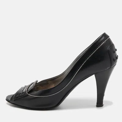 Tod's Black Leather Peep Toe Pumps