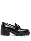 Tod's Black Mid Heel Loafers In Black