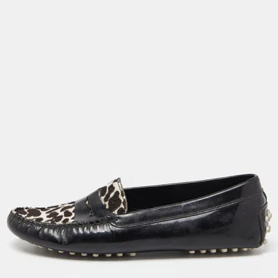 Tod's Black Patent Leather And Calf Hair Gommino Penny Loafers