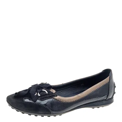 Tod's Black Patent Leather And Suede Lace Up Loafers In Multi