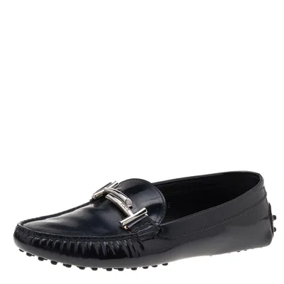 Tod's Black Patent Leather Slip On Loafers In Multi