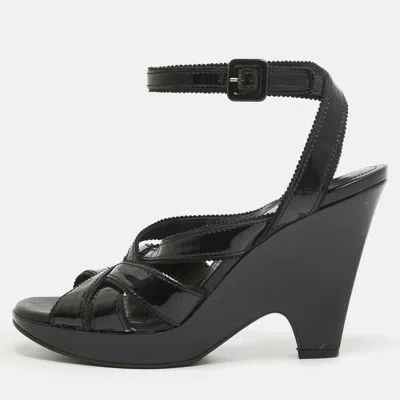 Tod's Black Patent Leather Strappy Platform Sandals