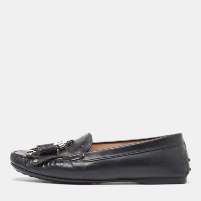 Tod's Black Patent Leather Tessal Fringe Detail Slip On Loafers In Multi
