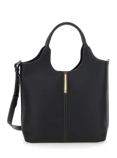 Tod's Black Shoulder Bag With Metal Bar With Logo In Leather Woman