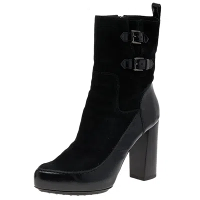 Tod's Black Suede And Leather Ankle Boots