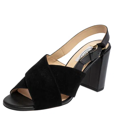 Tod's Black Suede And Leather Crisscross Block Heel Slingback Sandals
