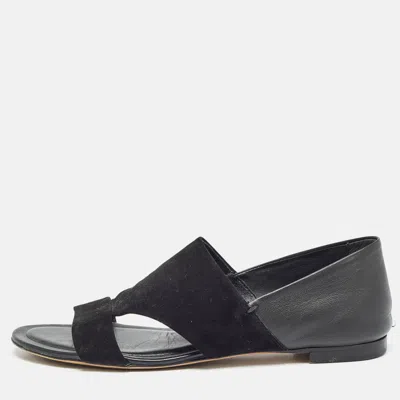 Tod's Black Suede And Leather Flat Sandals