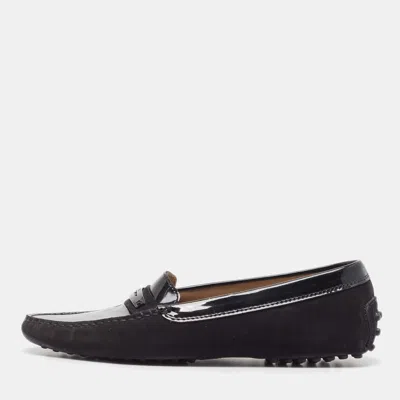 Tod's Black Suede And Patent Leather Loafers