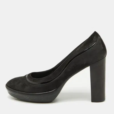 Tod's Black Suede Round Toe Platform Pumps