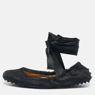 Tod's Black Suede Scrunch Ribbon Ballet Flats