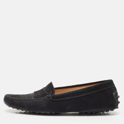 Tod's Black Suede Slip On Loafers