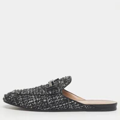 Tod's Black Tweed Double T Flat Mules