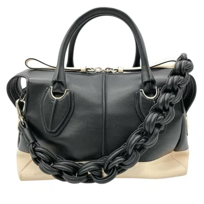 Pre-owned Tod's Black White Leather Shoulder Bag () In Black, White