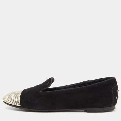 Tod's Black/gold Suede And Sequins Embellished Slip On Smoking Slippers