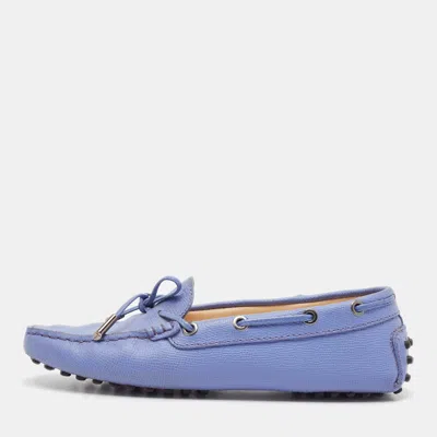 Tod's Blue Leather Bow Slip On Loafers