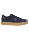 Tod's Blue Leather Low-top Sneakers With Contrasting Rubber Sole In Black