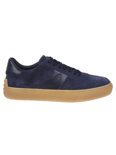 Tod's Blue Leather Low-top Sneakers With Contrasting Rubber Sole In Black
