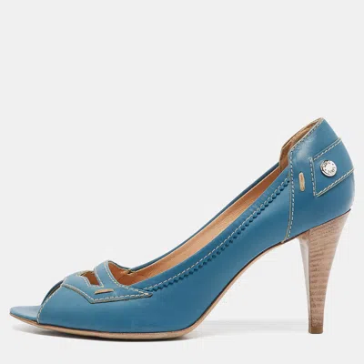 Tod's Blue Leather Peep Toe Pumps