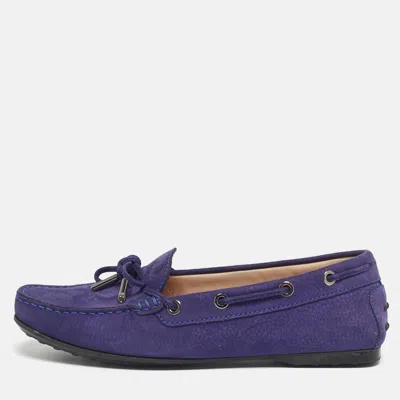 Tod's Blue Nubuck Leather Bow Driver Loafers In Multi