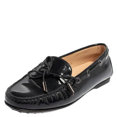 Tod's Blue Patent Leather City Gommino Driving Loafers In Black