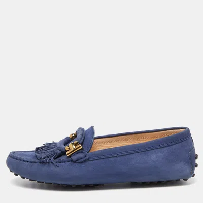 Tod's Blue Suede Fringe Slip On Loafers In Multi