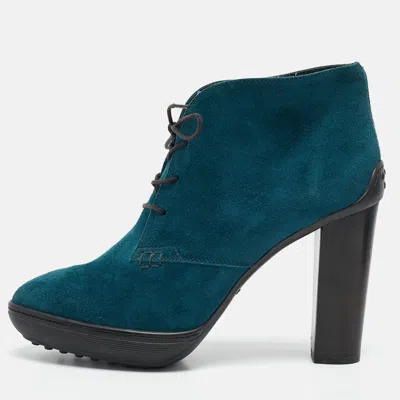 Tod's Blue Suede Lace Up Ankle Length Boots In Multi