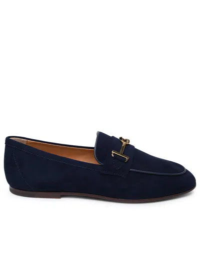 Tod's Round Toe Suede Loafers With Gold-tone Hardware In Blue