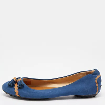 Tod's Blue/tan Leather Tassel Ballet Flats