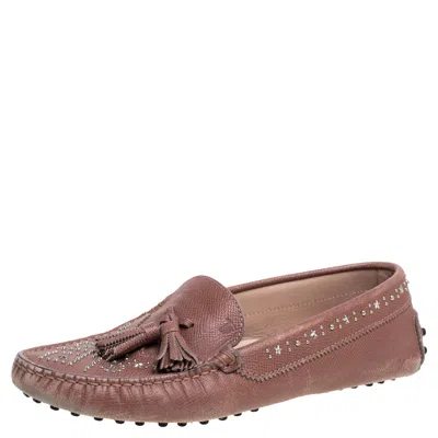Tod's Blush Pink Leather Tassel Embellished Loafers