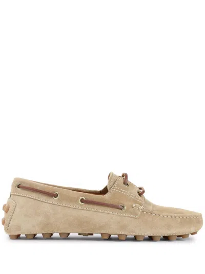 Tod's Boat Gommino Bubble Suede Loafers In Neutral