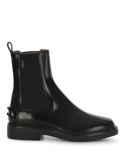 Tod's Leather Chelsea Ankle Booties In Black