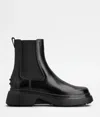 Tod's Black Leather Ankle Boots With Elastic Panels In Black