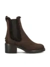 Tod's Suede Block Heel Ankle Booties In Brown